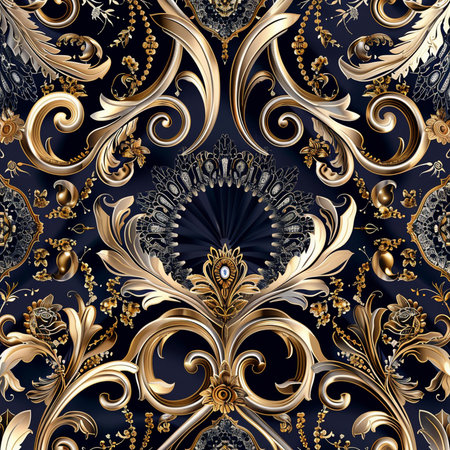 Seamless pattern with gold floral ornament in baroque style. Vector illustration.の素材