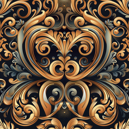 Seamless pattern with golden ornament on black background. Vector illustration.の素材