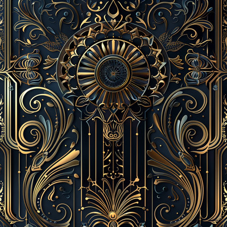 Seamless pattern with gold ornament on dark background. Vector illustration.の素材