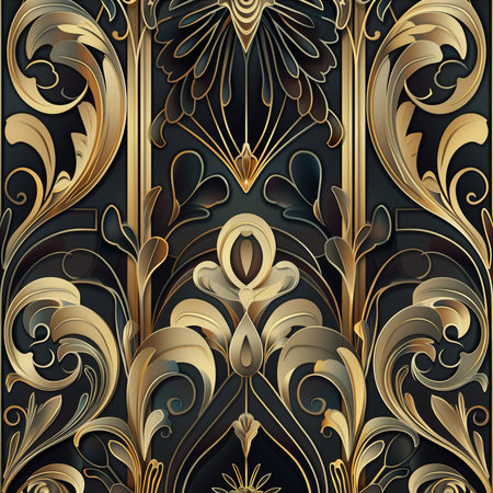 Seamless pattern with gold ornament on black background. Vector illustration.の素材