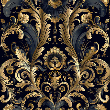 Seamless pattern with gold floral ornament in baroque style.の素材