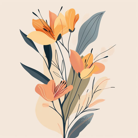 Floral background with hand drawn lily flowers. Vector illustration.の素材
