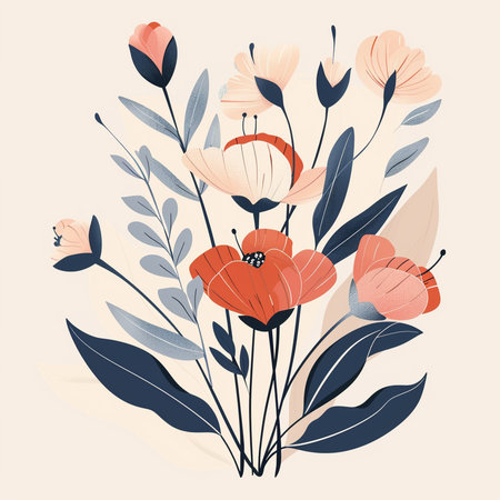 Hand drawn vector illustration of a bouquet of poppies.の素材