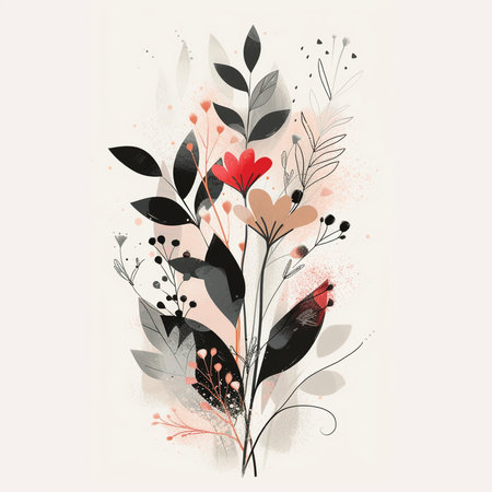 Abstract floral background with hand drawn flowers and leaves. Vector illustration.の素材