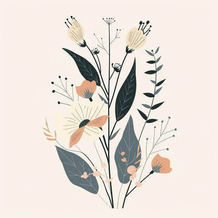 Hand drawn vector abstract floral illustration with flowers, leaves and branches.の素材