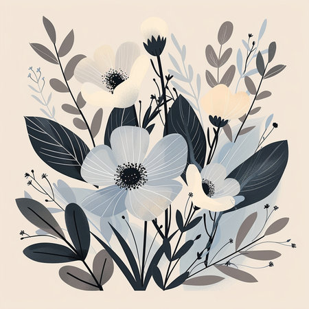 Floral background with hand drawn flowers and leaves. Vector illustration.の素材