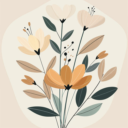 Floral background with hand drawn flowers in retro style. Vector illustration.の素材