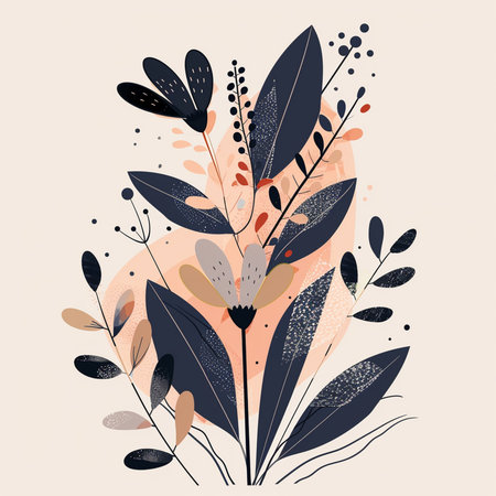 Floral background with hand drawn flowers and leaves. Vector illustration.の素材