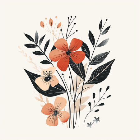 Floral background. Hand drawn vector illustration with flowers and leaves.の素材