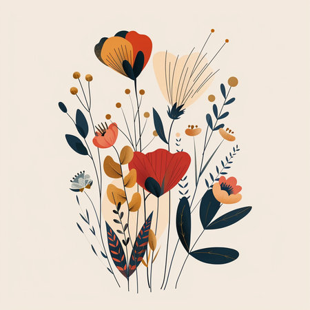 Floral background with poppies and leaves. Vector illustration.の素材