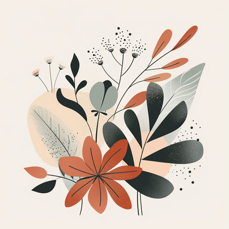 Floral background with flowers and leaves. Hand drawn vector illustration.の素材