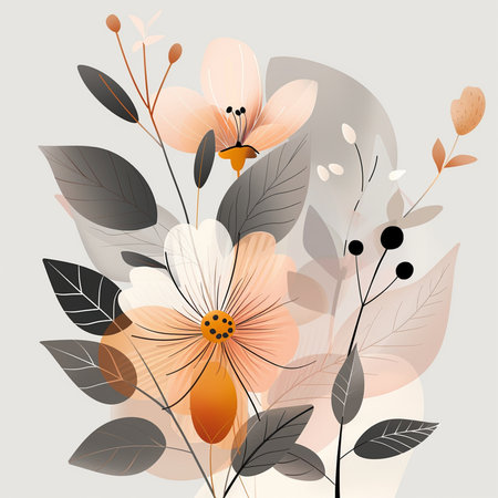 Floral background with hand drawn flowers and leaves. Vector illustration.の素材