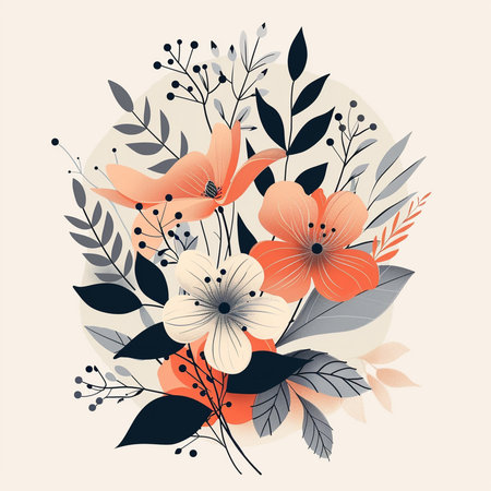 Floral background with flowers and leaves. Hand drawn vector illustration.の素材