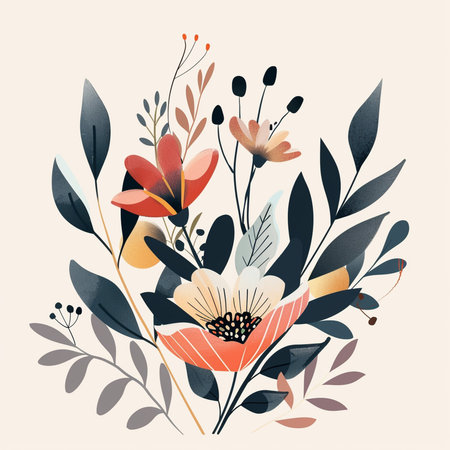 Abstract floral background with hand drawn flowers and leaves. Vector illustration.の素材