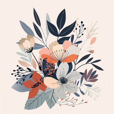 Floral background with hand drawn flowers and leaves. Vector illustration.の素材
