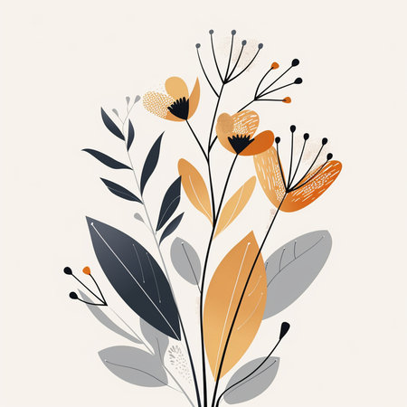 Floral background with hand drawn flowers and leaves. Vector illustration.の素材