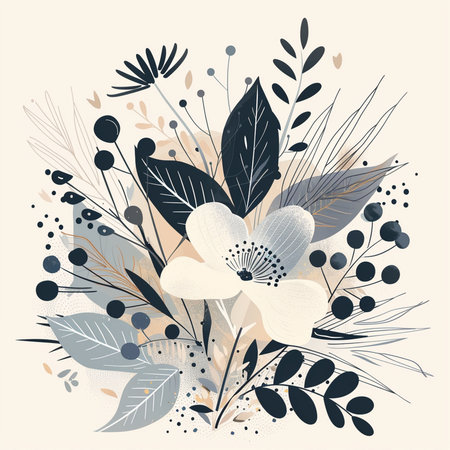 Floral vintage background with hand drawn flowers and leaves. Vector illustration.の素材