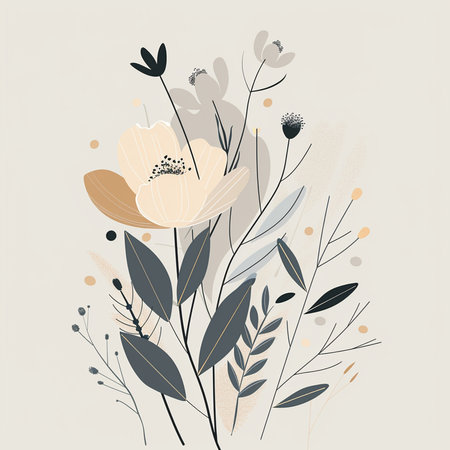 Floral background with hand drawn flowers and leaves. Vector illustration.の素材