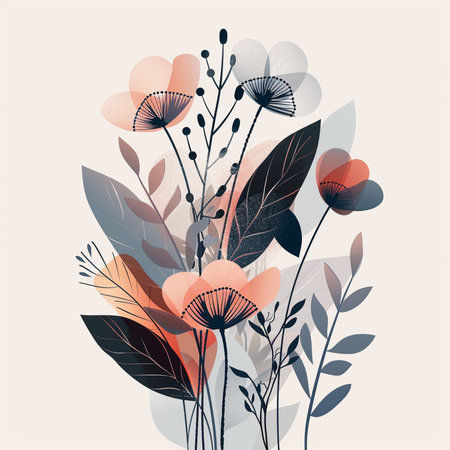 Floral background. Hand drawn vector illustration with flowers and leaves.の素材