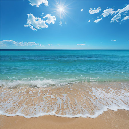 Beautiful sandy beach and blue sea on a sunny summer day.の素材