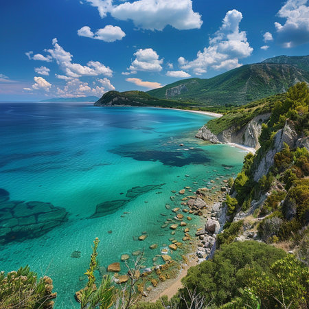 Panoramic view of the beautiful beach of Kefalonia, Greeceの素材