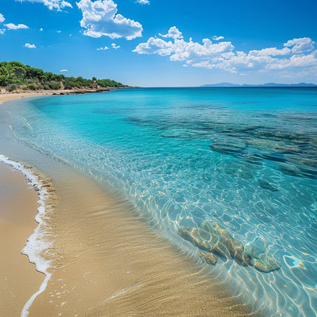 Beautiful sandy beach and turquoise sea water, Sardinia, Italyの素材