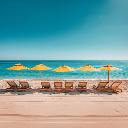 tropical beach with coconut palm tree and blue sky. Nature backgroundの素材
