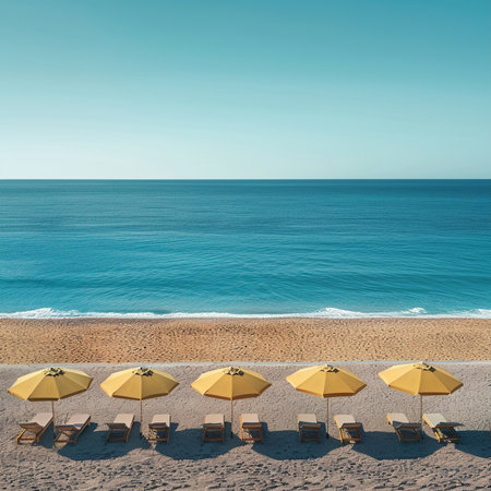 tropical beach with coconut palm tree and turquoise ocean waterの素材