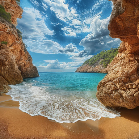 Beautiful seascape with rocks and turquoise sea.の素材