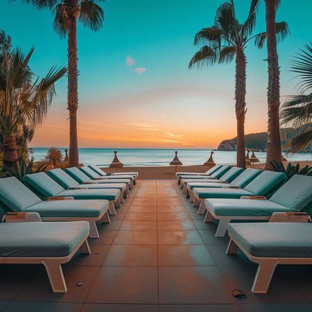 Beautiful luxury hotel swimming pool resort with umbrella and chair - Vintage Filterの素材