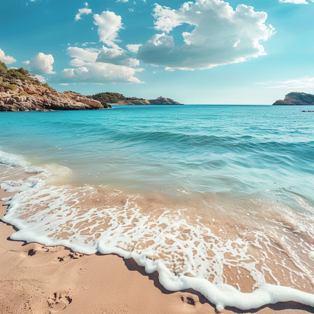Beautiful seascape with turquoise sea and blue skyの素材
