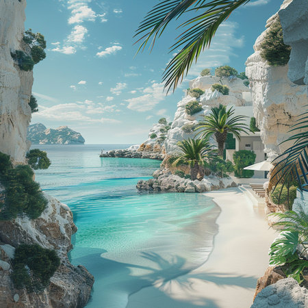 Beautiful seascape with white rocks and turquoise water.の素材