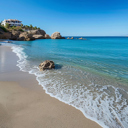 Beautiful beach in Lloret de Mar, Costa Brava, Catalonia, Spainの素材