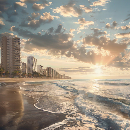 Beautiful sunset over the ocean in Miami Beach, Florida, USAの素材
