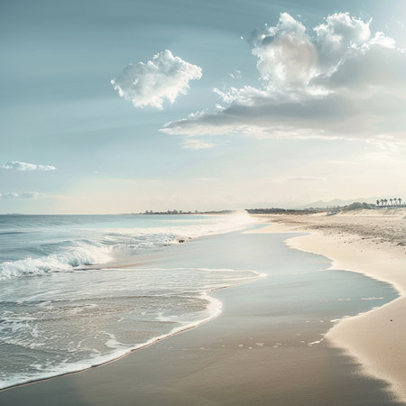Beautiful seascape with sea waves and blue sky. Toned.の素材