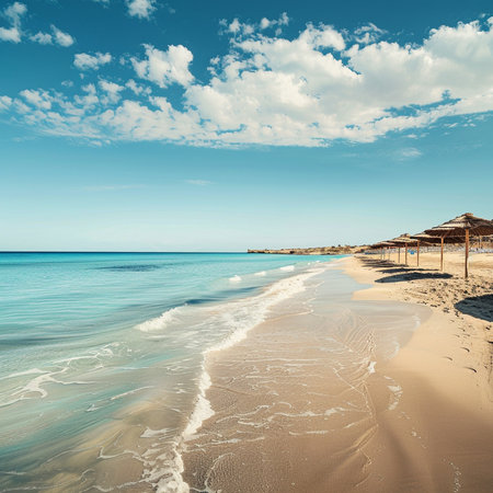 Beautiful sandy beach on the Mediterranean coast of Turkey. Toned.の素材