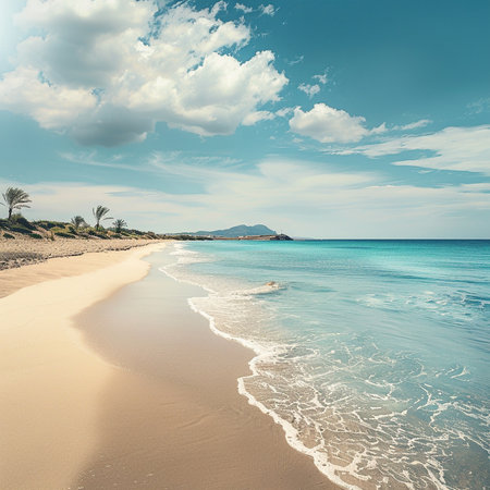 Beautiful seascape with sandy beach and turquoise seaの素材