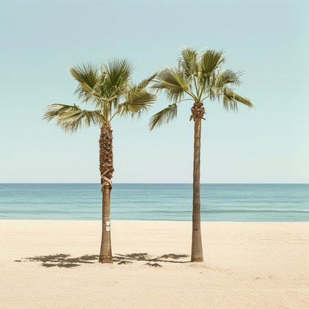 Coconut palm trees on the beach. Toned image.の素材