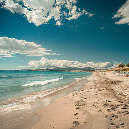 Beautiful sandy beach on the island of Crete, Greece. Toned.の素材