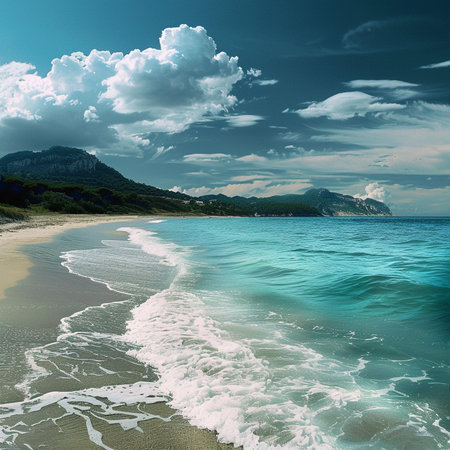 Beautiful seascape with turquoise sea and blue skyの素材