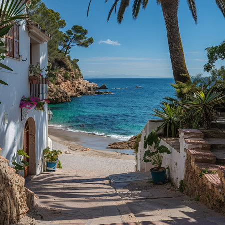 View of Cala Lloret de Mar, Costa Brava, Catalonia, Spainの素材
