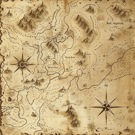 Old map with compass and coniferous forest. Vector illustration.の素材