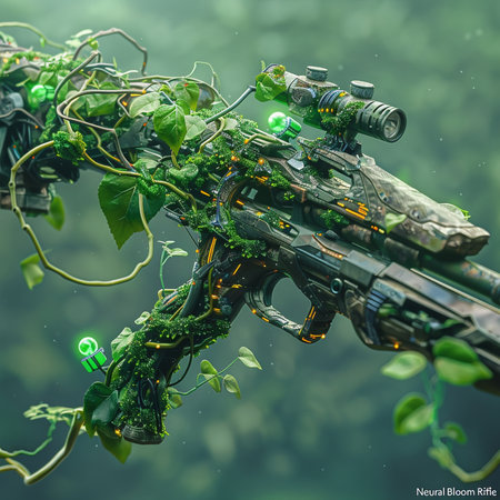 Futuristic military machine gun in the jungle. 3d renderingの素材