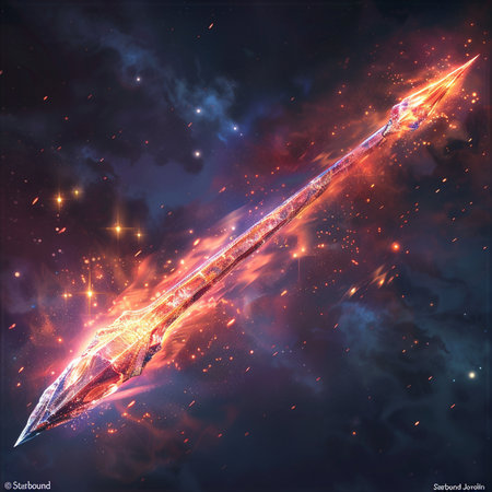 Fantasy crystal sword in space. 3D illustrations. Vector.の素材