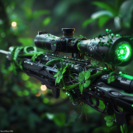 3d rendering of a robot made of metal and green leaves.の素材