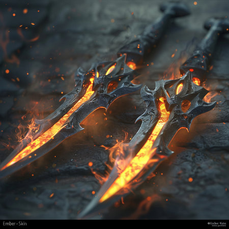 Flaming medieval swords on the dark background. 3d renderingの素材