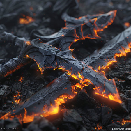 Flaming steel sword in the fire, close-up.の素材