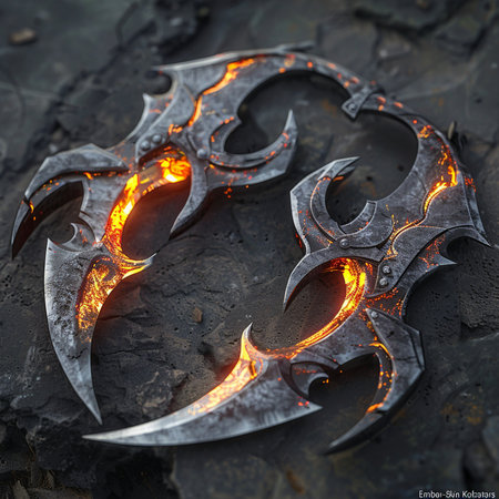 Flaming steel ax on a black background, close-upの素材