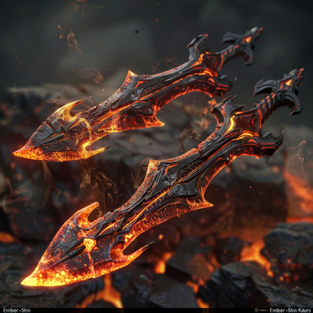 Flaming sword on the background of the fire. 3d illustrationの素材