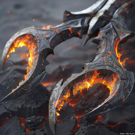 Flaming sword on the background of coals. Close-up.の素材